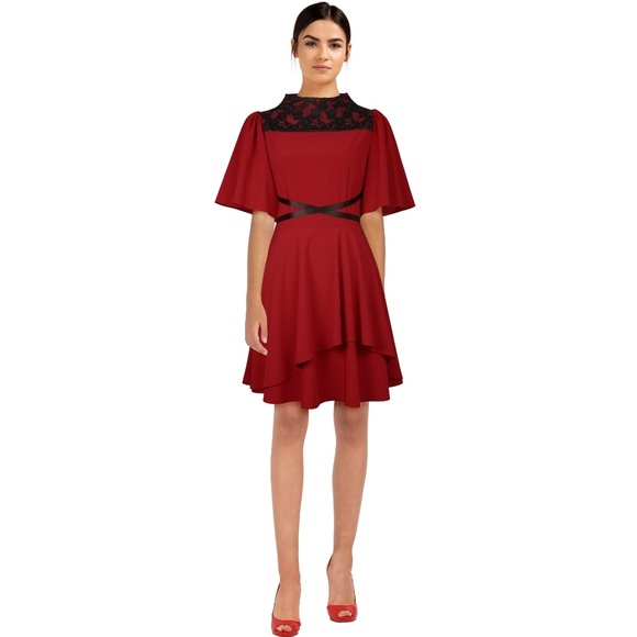 Layer Panel Lace Collar Cocktail Dress - Picture 1 of 7